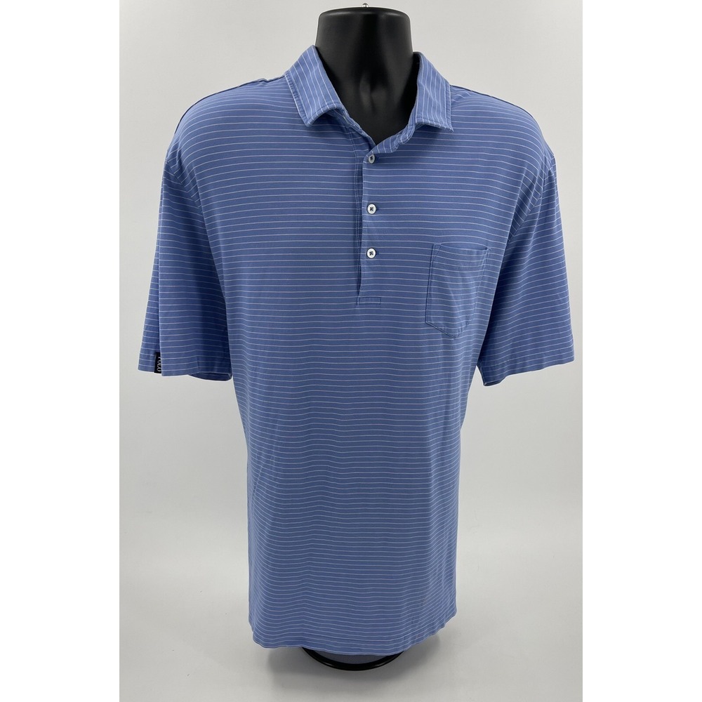 Polo Golf Ralph Lauren Shirt Stretch Lisle Mens XL Blue & Pink Stripe *LOGO READ